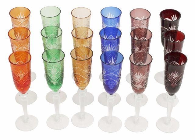 Appraisal: lot of Colored crystal champagne flutes approx h diam lbs