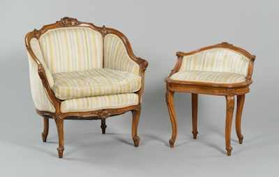 Appraisal: A Louis XV Style Bergere Armchair and Vanity Stool Bergere