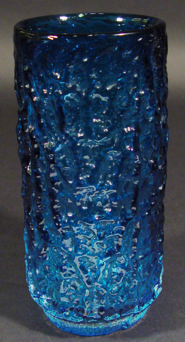 Appraisal: Large Whitefriars kingfisher blue bark glass vase with original paper