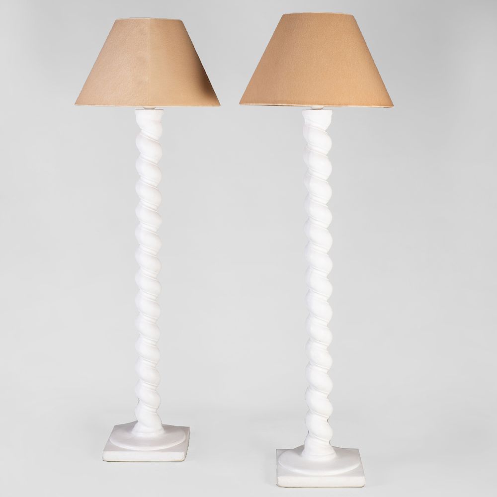 Appraisal: Pair of Composition Barley Twist Floor Lamps x x in