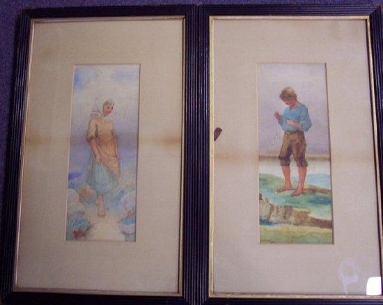 Appraisal: Irish School late th CenturyBoy FishingGirla pairwatercolour cm x cm