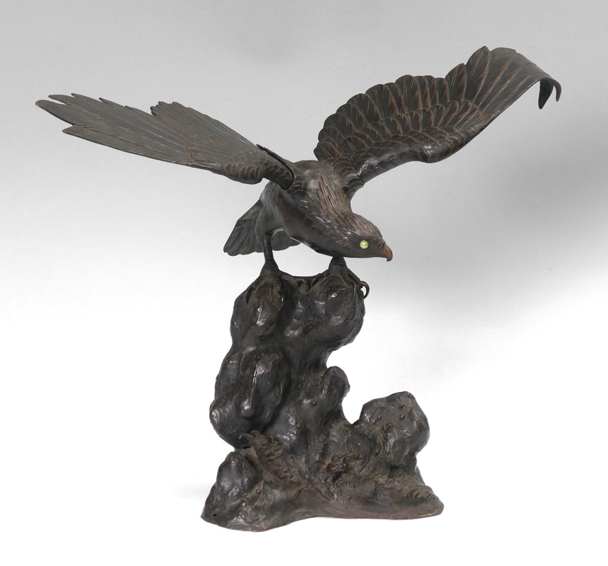 Appraisal: ORIENTAL BRONZE SCULPTURE OF A FALCON '' h x ''