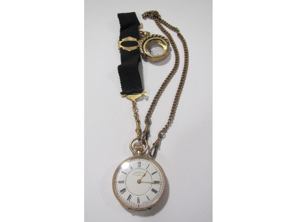 Appraisal: Fourteen carat gold cased open faced fob watch by M