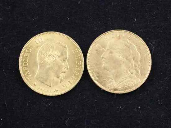 Appraisal: A French gold Francs and a Swiss gold Francs Estimate