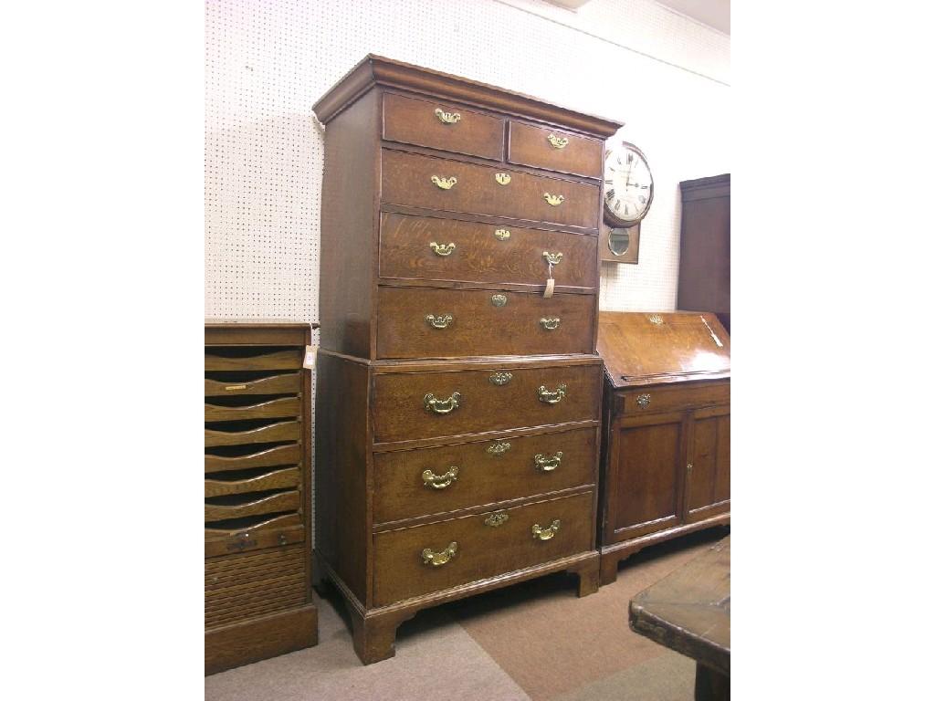 Appraisal: A George III oak chest on chest upper stage with