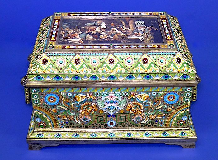 Appraisal: I KHLEBNIKOV RARE HUGE RUSSIAN ENAMEL SILVER BOX I KHLEBNIKOV