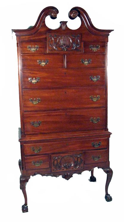 Appraisal: Chippendale-style mahogany highboy late th century With scrolled and molded