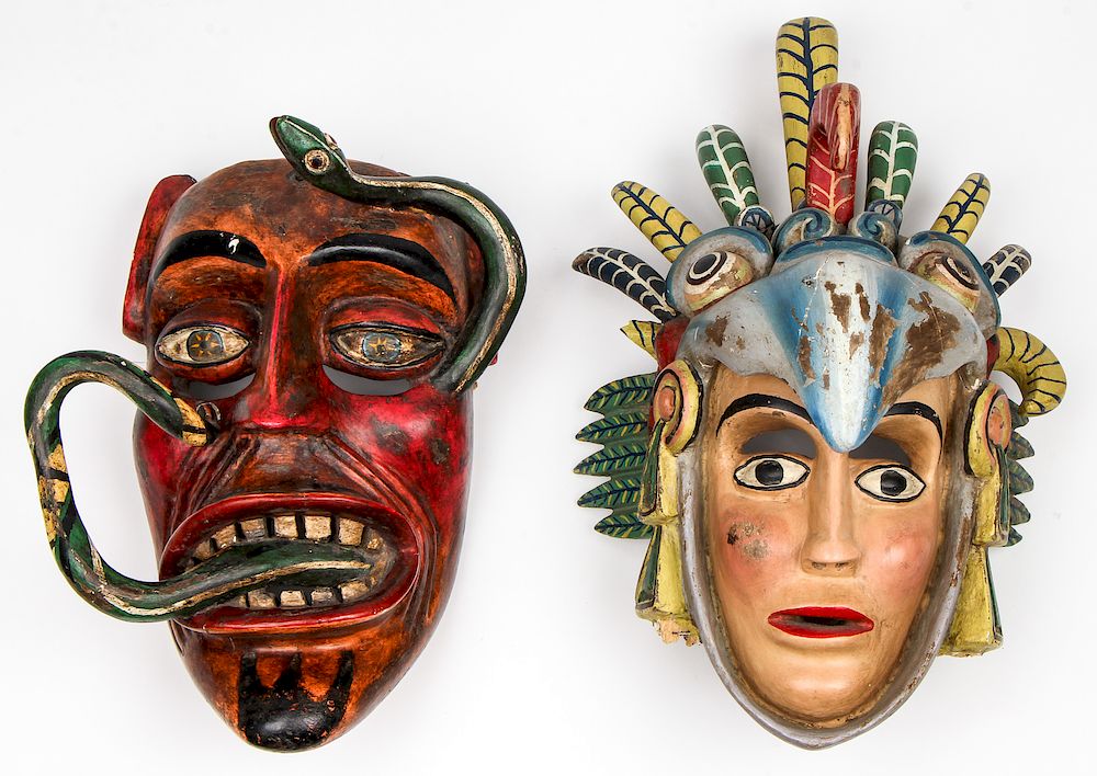 Appraisal: Vintage Mexican Dance Masks Vintage Mexican Dance Masks each carved