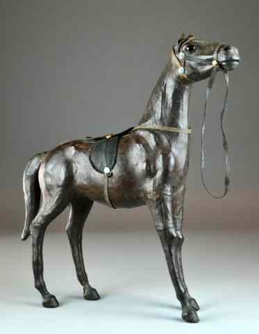 Appraisal: Leather Model Of A Standing HorseWith saddle stirrup rein ''