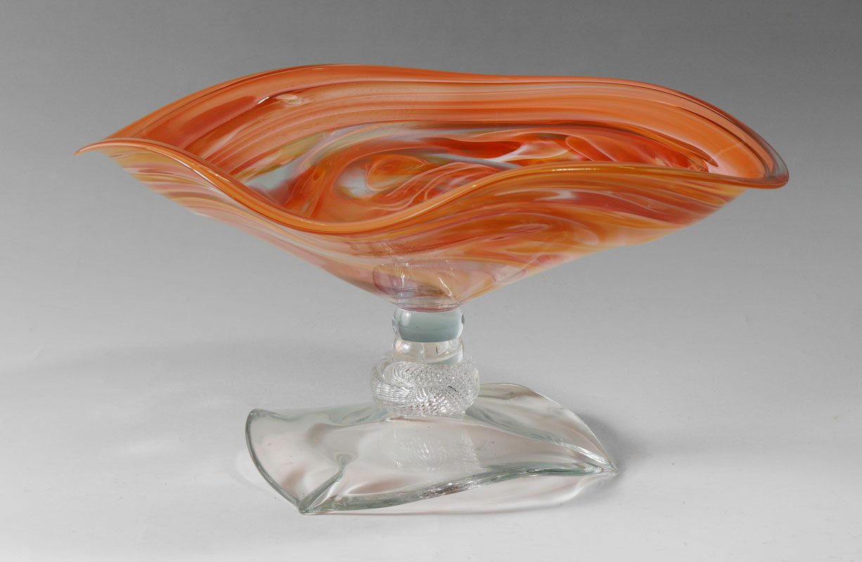 Appraisal: CONTEMPORARY ART GLASS COMPOTE Free form bowl with pulled pink