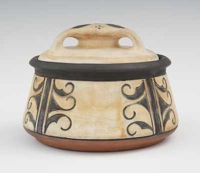 Appraisal: A Weller Pottery Indian Type Lidded Bowl Apprx D at