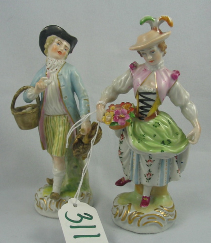 Appraisal: PAIR DRESDEN PORCELAIN ENAMELED FIGURES of a courting couple in