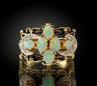 Appraisal: A Ladies' Opal and Diamond Ring k yellow gold ring