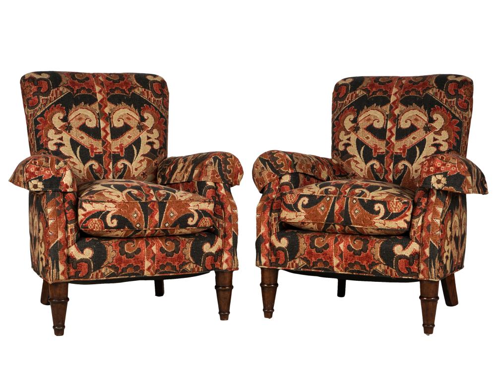 Appraisal: PAIR OF CLUB CHAIRSwith tag Portico Collection Jessie's Upholstery each