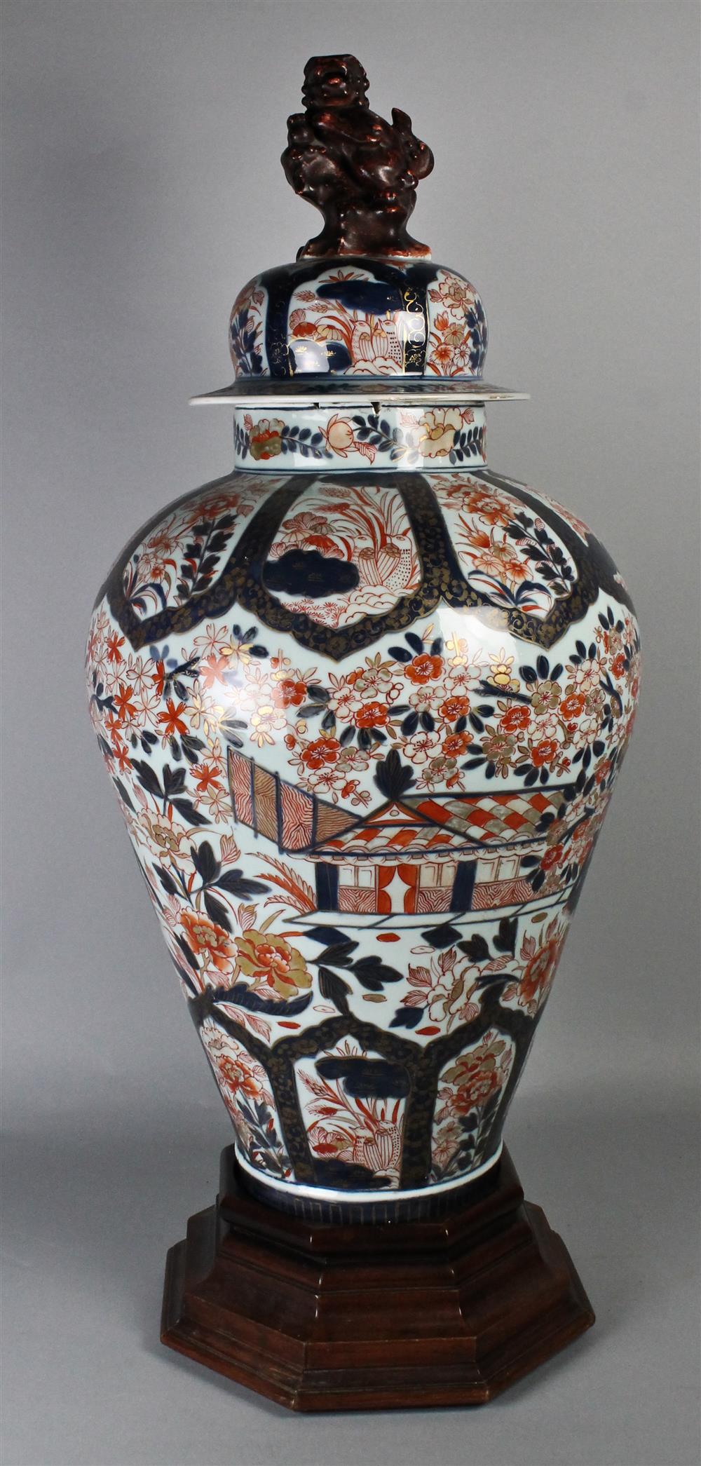 Appraisal: JAPANESE IMARI JAR AND COVER MEIJI PERIOD of tapering ovoid