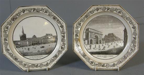 Appraisal: Pair of Creil pottery octagonal dishes with scenes of Paris