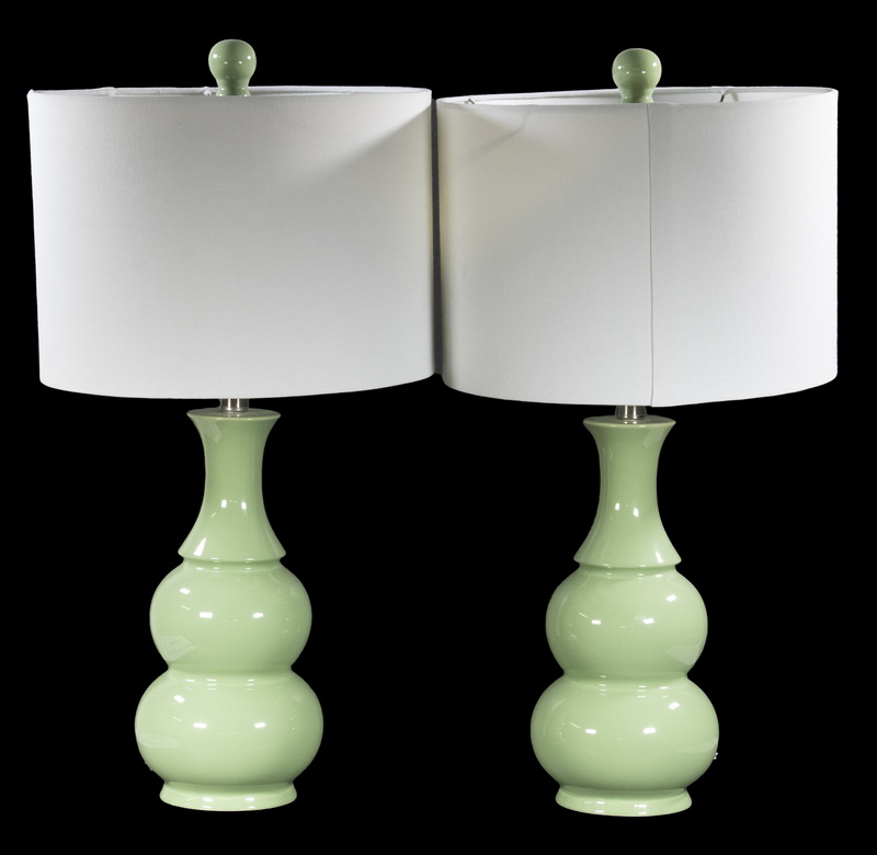 Appraisal: PR POTTERY TABLE LAMPS Pair of Sage Green Double Gourd