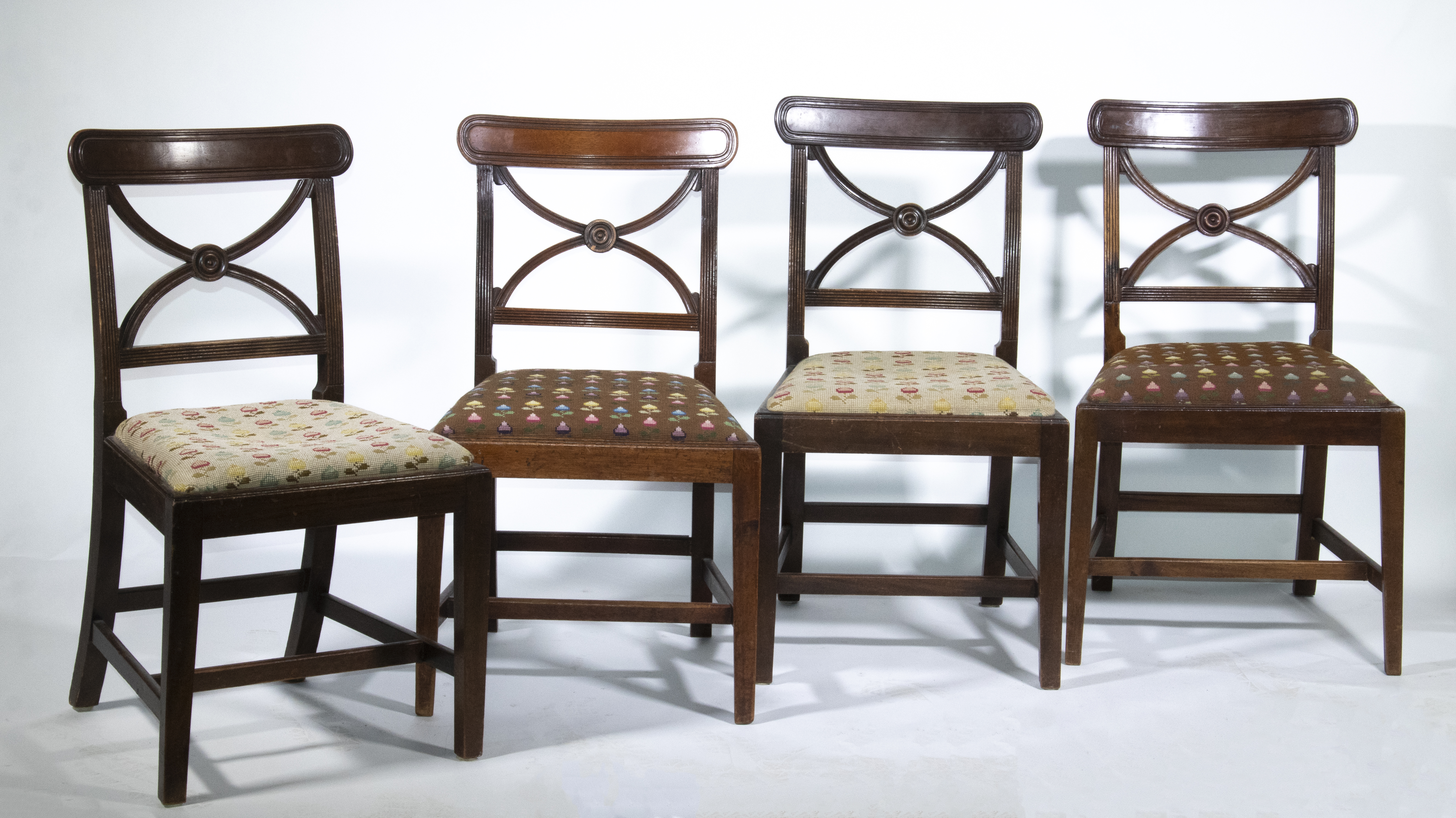 Appraisal: HEPPLEWHITE DINING CHAIRS Set of English Mahogany X-Back Dining Chairs