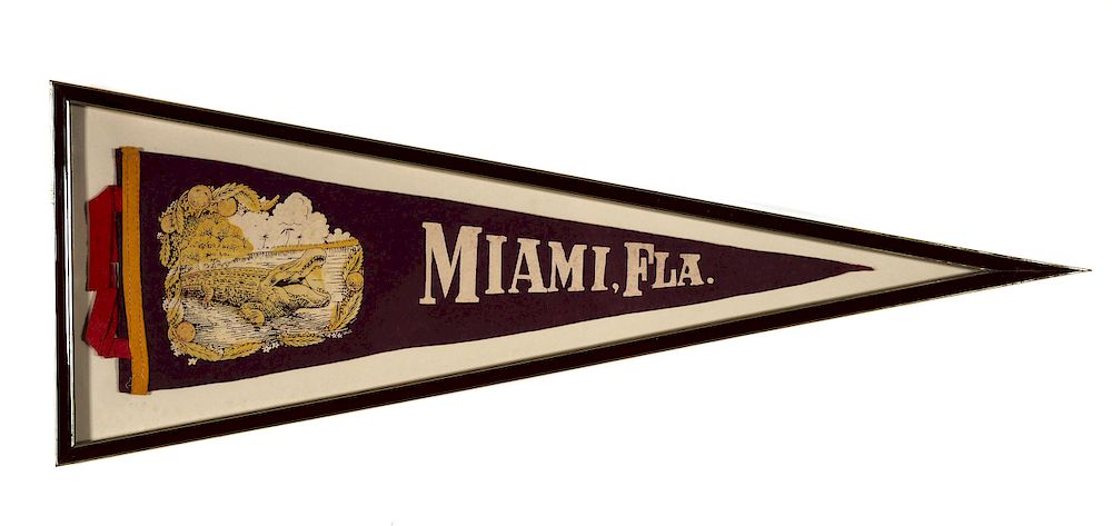 Appraisal: MIAMI Framed Felt Pennant 's Alligator 's vintage souvenir full