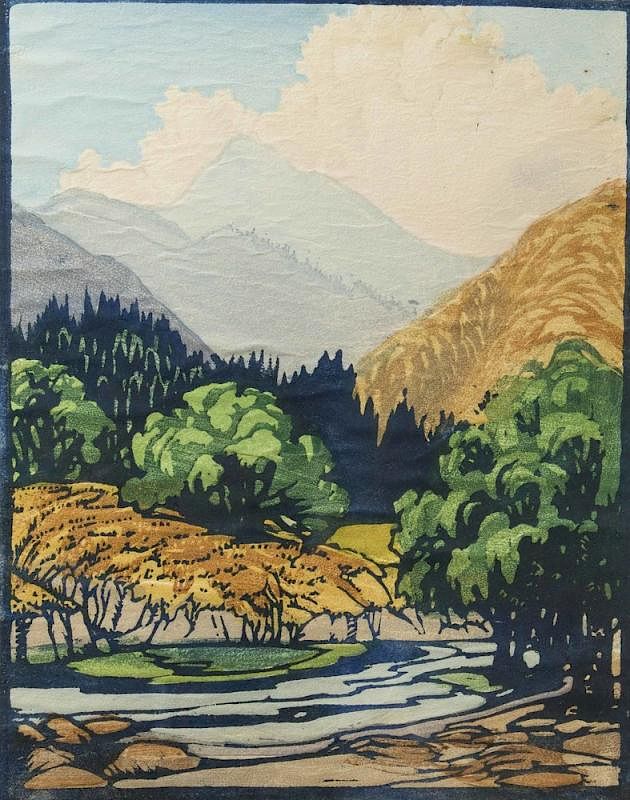 Appraisal: Frances Gearhart Woodblock Print The Cloud Unframed Frances Gearhart California