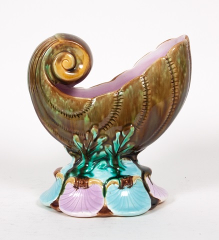 Appraisal: English majolica nautilus shell sauceboat late th century probably George