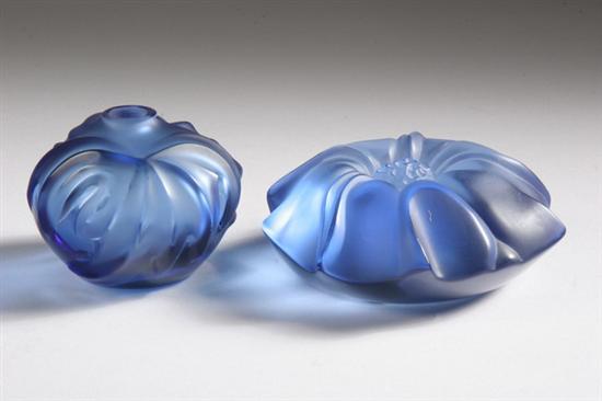 Appraisal: TWO PIECES BLUE LALIQUE GLASS Lalique France signatures One a