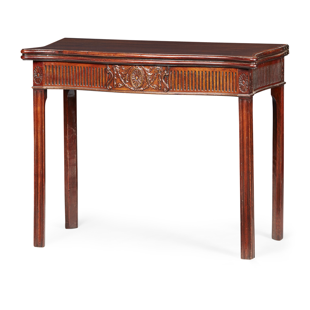 Appraisal: GEORGE III MAHOGANY SERPENTINE FOLDOVER CARD TABLE TH CENTURY the