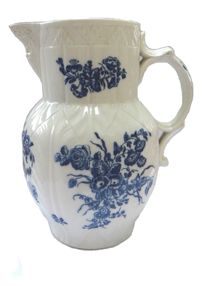 Appraisal: A Caughley blue and white cabbage leaf moulded mask jug