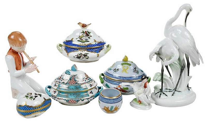 Appraisal: Eight Herend Porcelain Table Objects Two Signed Hungarian th century