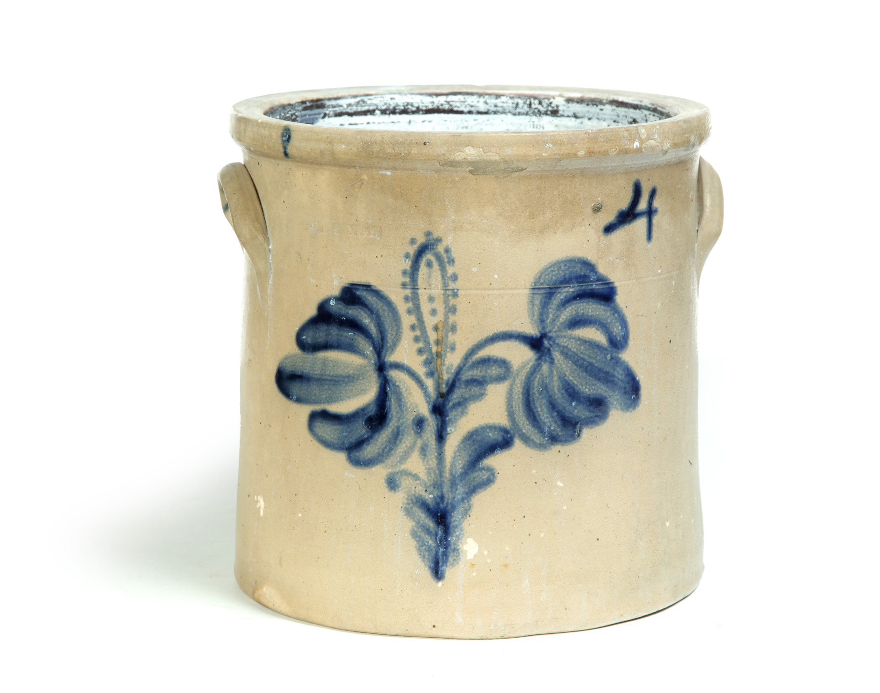 Appraisal: AMERICAN STONEWARE CROCK Second half- th century Brushed cobalt flowers