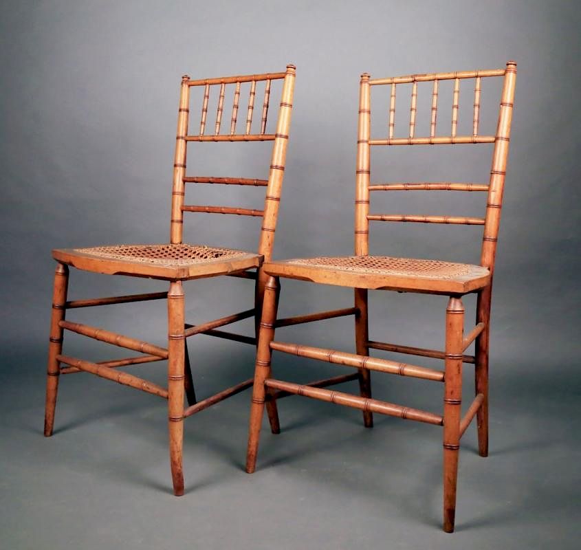 Appraisal: Pair Faux Bamboo Ballroom Chairs Early thc Spindle turned backs