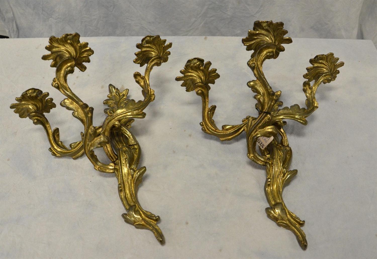 Appraisal: Pair of Louis XIV-Style -Arm Brass Wall Sconces th Century