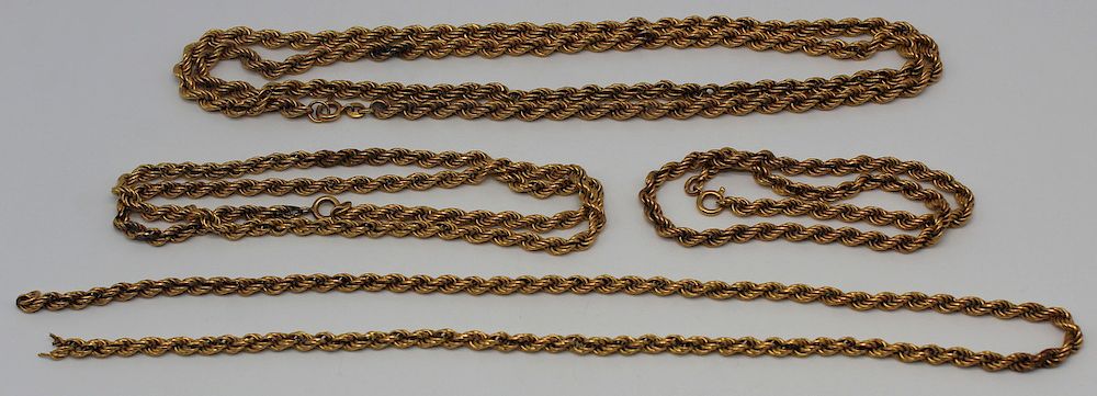 Appraisal: JEWELRY Assorted kt Gold Rope Twist Chains Includes one Italian