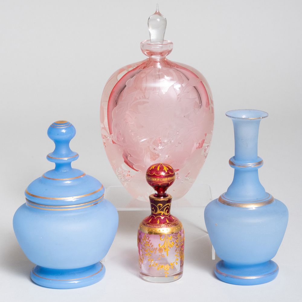 Appraisal: Group of Colored Glass Scent Bottles and Table Articles Comprising