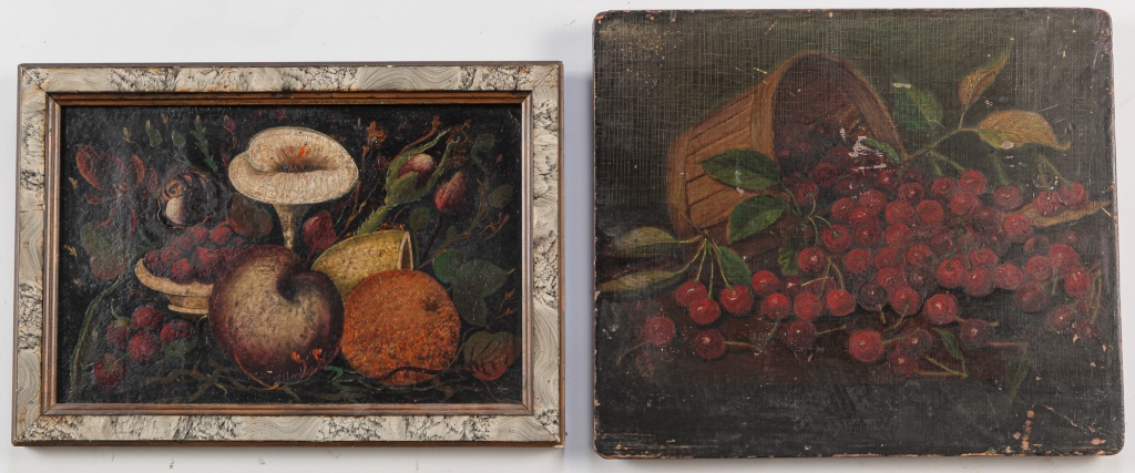 Appraisal: THREE PAINTINGS OF FLOWERS AND STILL LIFE American early th