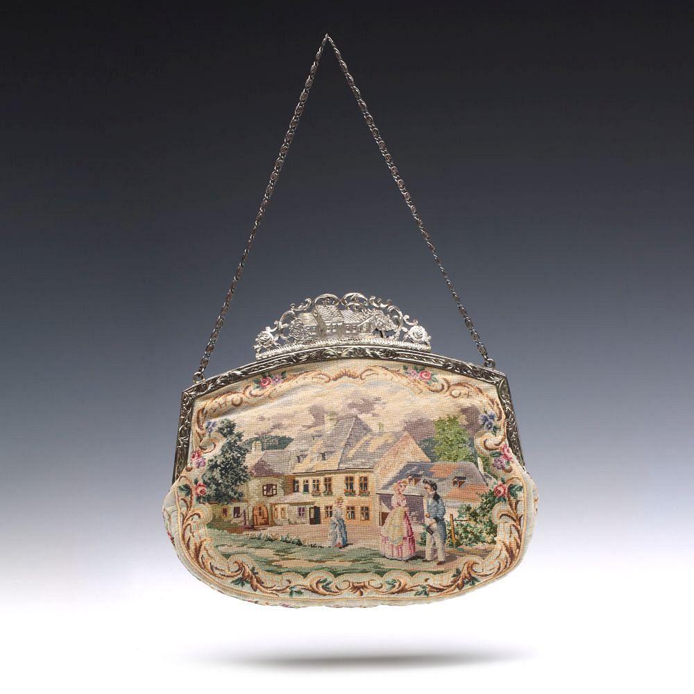 Appraisal: AN EXCEPTIONAL PETTIPOINT PURSE WITH HAND ENGRAVED FRAME The very