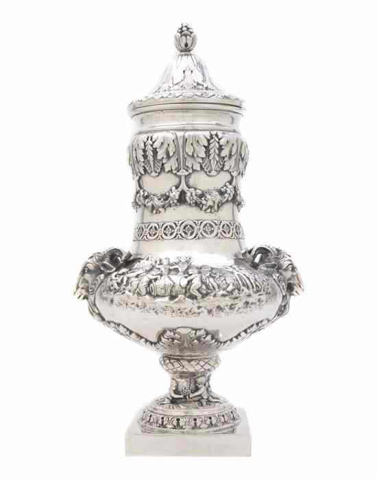 Appraisal: A German Hanau Silver Covered Vase of baluster form with