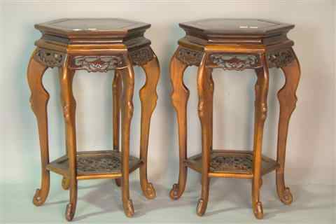 Appraisal: PAIR OF CHINESE HONG MU PLANT STANDS each with hexagon