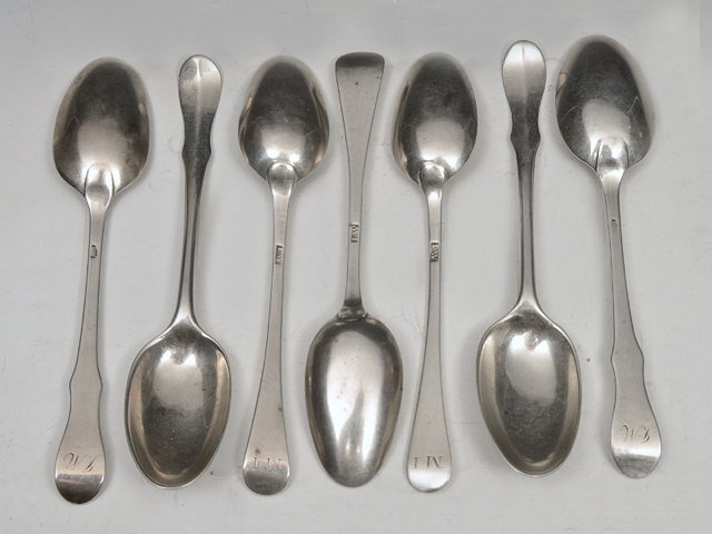 Appraisal: FOUR SCOTTISH PROVINCIAL SILVER TEASPOONS Scottish fiddle pattern Aberdeen c