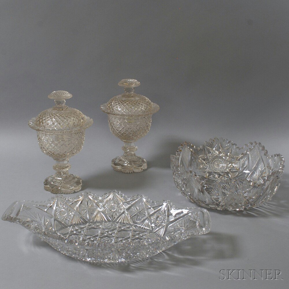 Appraisal: Four Pieces of Cut Glass two bowls both with hobstars