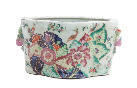 Appraisal: Sale Lot A Chinese Export Style 'Tobacco Leaf' Cache Pot