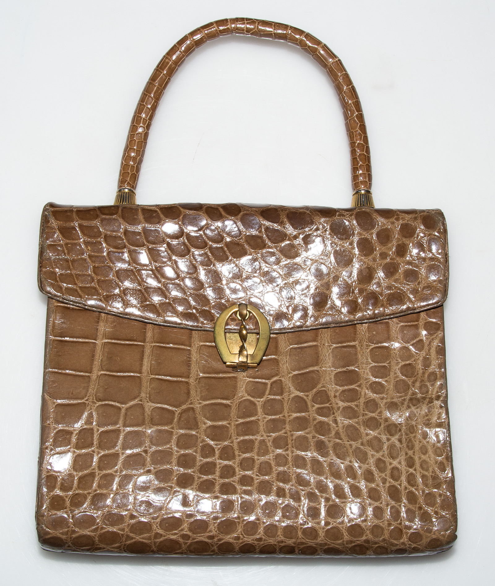 Appraisal: VINTAGE CROCODILE HANDBAG in H in W