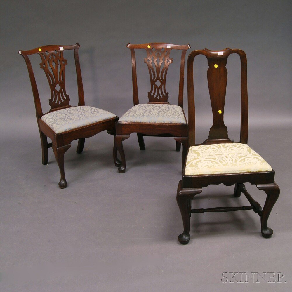 Appraisal: Three English Carved Mahogany Side Chairs th century a Queen