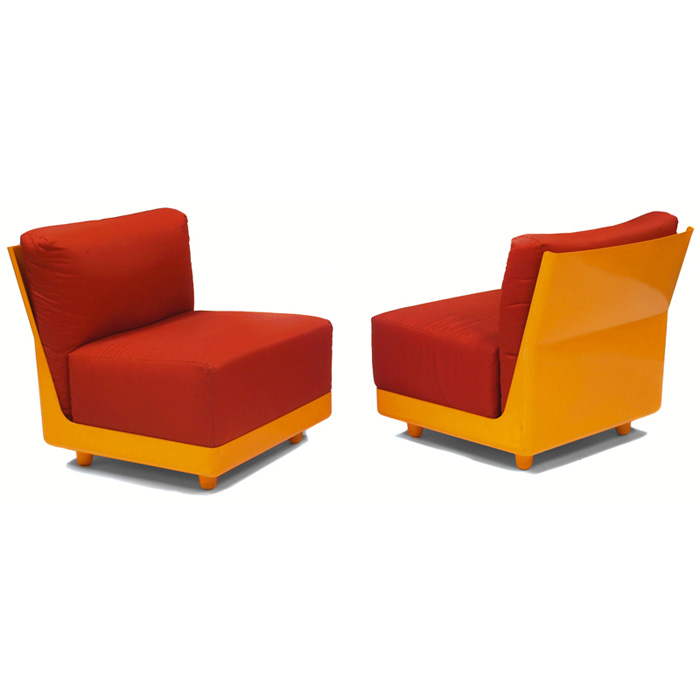 Appraisal: Wolfgang Feierbach lounge chairs pair by FG Germany orange PVS