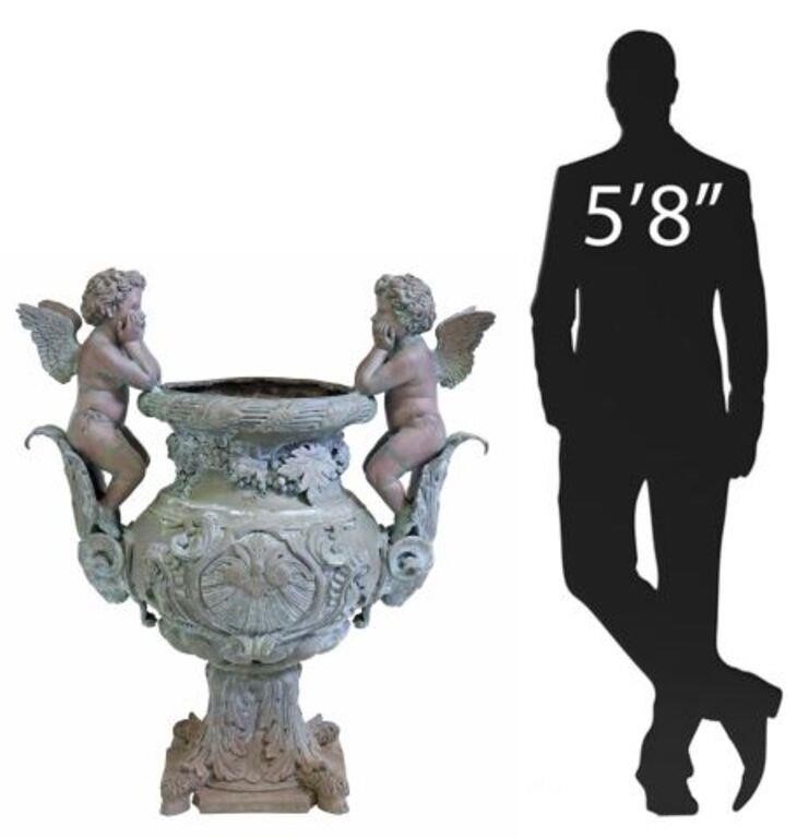 Appraisal: Large verdigris patinated bronze garden urn planter in the manner