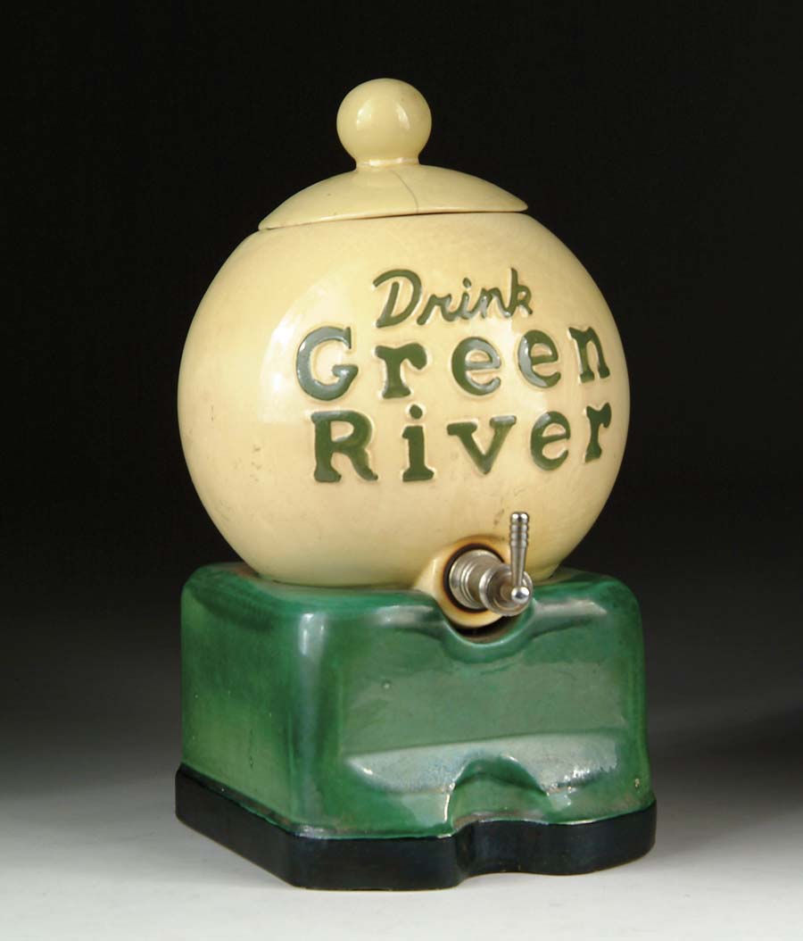 Appraisal: GREEN RIVER CERAMIC SYRUP DISPENSER Soda fountain syrup dispenser relief