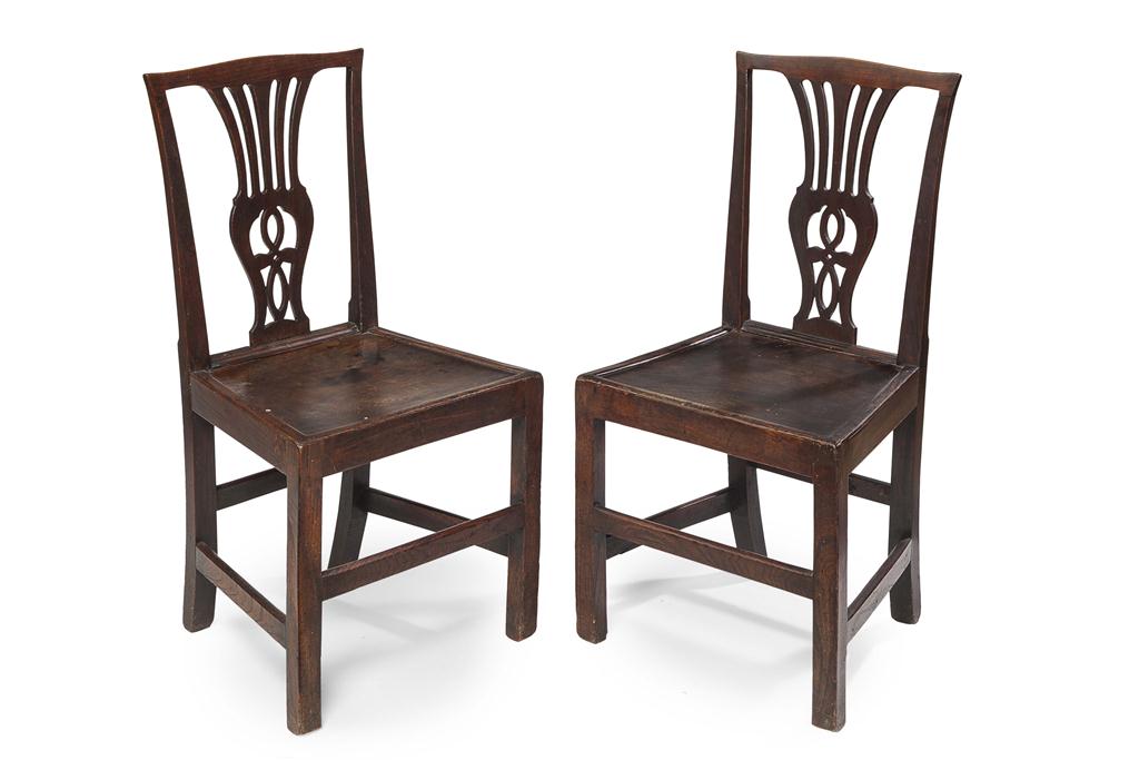 Appraisal: PAIR OF GEORGE III ELM HALL CHAIRS LATE TH CENTURY