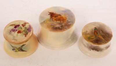 Appraisal: Three Royal Worcester circular boxes and covers the largest painted