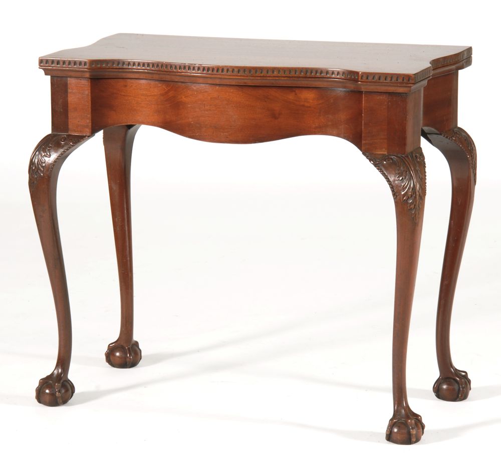 Appraisal: CUSTOM-MADE GEORGIAN-STYLE GAME TABLE With chip-carved edge Cabriole legs and