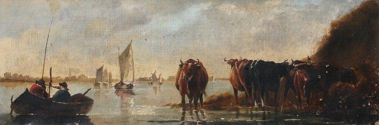 Appraisal: TH CENTURY DUTCH PAINTING Cows on the Shore Scene with